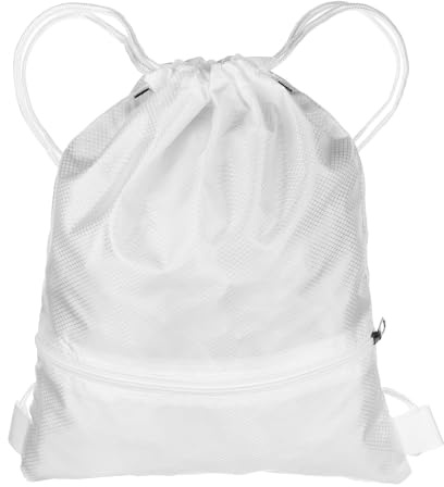 QUARKZMAN Mochila De Cuerda 14.6 x 17.9 A Granel Bolsa De Cierre Blanco | Tela Oxford, Unisex, Impermeable, Con Bolsillos Con Cremallera, Para Deportes Gimnasio Viajes Natación Playa