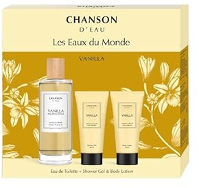 CHANSON D`EAU | SET DE REGALO LES EAUX DU MONDE VAINILLA| EAU DE TOILETTE 100ml, GEL DE DUCHA & BODY LOTION 50ml| Para mujer | Navidad