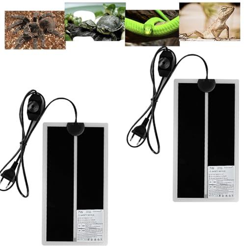 FIPASEN Tapis Chauffant Reptile, 2 Pièces Coussin Chauffant Terrarium Réglable avec Contrôle De La Température pour Tortue, Serpents, Lézards, Geckos, Araignées - Chauffant Aquarium (7W: 28x15CM)