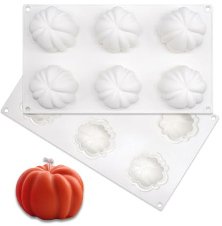 Silicone Pumpkin Moulds, 6 Cavity Halloween Pumpkin Candle Moulds, Christmas Candle Making Mould for Bakeware Dessert Mousse DIY Chocolate Soap Candle, Home Christmas Party Handmade Gift