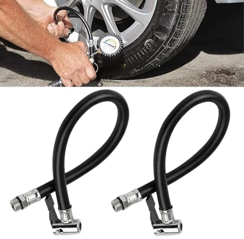 2 Pezzi Tubo di Gonfiaggio Pneumatici, Tubo di Estensione Valvola Moto, Compatibile con compressori d'aria & pompe, ideale per auto, moto, bicicletta（37 cm di lunghezza, nero）