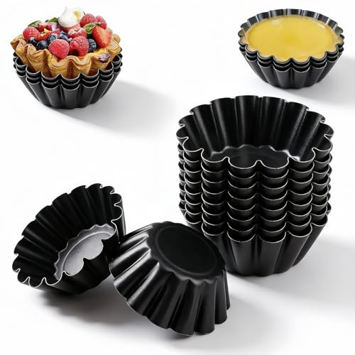12 Stück Mini Tartelette Förmchen aus Kohlenstoffstahl, 6 cm Ei Torte Form Eier Kuchenform, Wiederverwendbare Tarteform Metall Muffinform, Antihafte Metall Klein Torteletts für Pudding Kuchen Cupcake