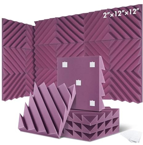 Ljudabsorberande paneler 12/24 st hem studio akustisk absorberande panel med hög densitet 3D dekorativa väggplattor (LXC-lila, 24 st, hög densitet)