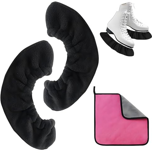 Bamyli Ice Skate Blade Covers, 1 Pair M Size 40cm Skate Guards | Stretchable Soft Skate Soakers with 25*25cm Coral Velvet Towel, for Figure & Ice Hockey Skates