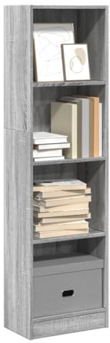 Kaloriko Libreria grigia, in legno Sonoma, 40 x 24 x 143 cm, per soggiorno, camera da letto, ufficio, con molto spazio e superficie di appoggio, come scaffale, divisorio, scaffale per documenti