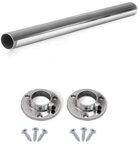 Round Rail 25mm Wardrobe Polished Chrome Hanging Tube Cut to Size + END SUPPORTS and SCREWS (1500mm (1.5m) ~59″)