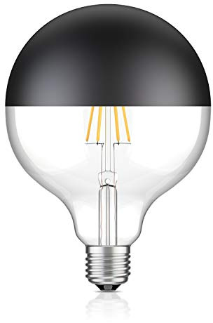 ledscom.de Bombilla LED E27, G125, blanco cálido (2700 K), 6,7 W, 660lm, espejo de cabeza (negro)