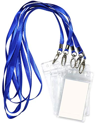 Lanyard with ID Holder 50 Pcs Waterproof Name Tag Vertical Badge ID Card Holders ID Pass Holder and 50 Pcs Flat Neck Blue Lanyards Swivel Hook