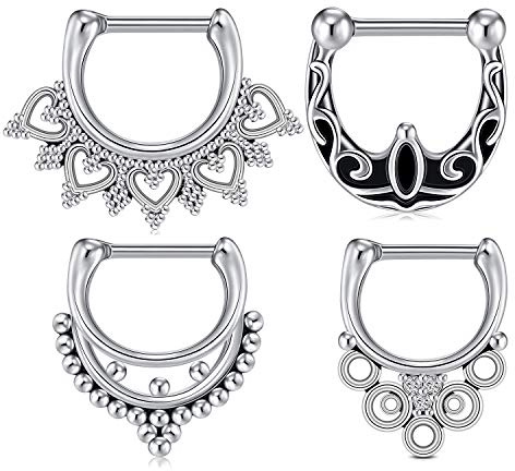 Briana Williams 4 pièces 16G Septum Clicker Nez Anneaux Bague 8mm en Acier Inoxydable Articulé Segment Vintage Nez Piercing