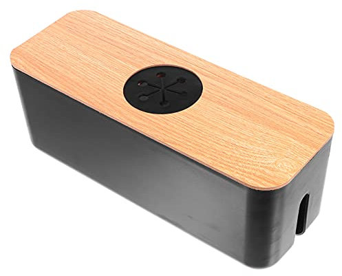 Cabilock Kabelbox Steckdosenbox Schwarz 29.5x11.4cm mit Holzdeckel Kabel Organizer zum Abdecken und Verstecken für Steckdosenleisten Kabel Ladekabel