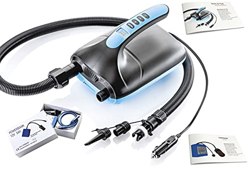 imtech - Bomba eléctrica SUP con 3 adaptadores, batería externa con conector adaptador y cargador para tabla de surf de remo, colchón inflable, 12 V – 5 A, compresor SUP con función de apagado