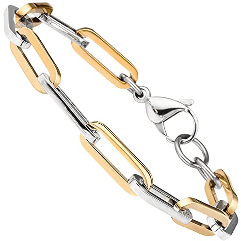 Jobo Herren Damen Armband Paperclip aus Edelstahl Bicolor-Optik 7 mm 21 cm