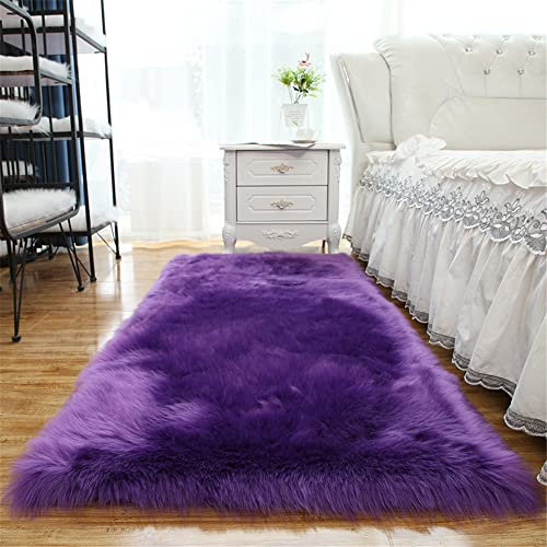 Hiseng Teppich Wohnzimmerteppich Langflor Weich Flauschig Teppiche Anti-Rutsch-Shaggy-Bereich Esszimmer Home Innenbereich Schlafzimmer Bodenmatte Heimdekoration (100x180cm,Lila)