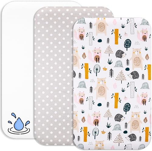 Lovely Hippo 2X Spannbettlaken 80x160 cm 100% Baumwolle + 1X Matratzenschoner 100% wasserdichtem Material - Set 3X - ÖKO-TEX Zertifikat (Waldtiere, 80 x 160 cm)