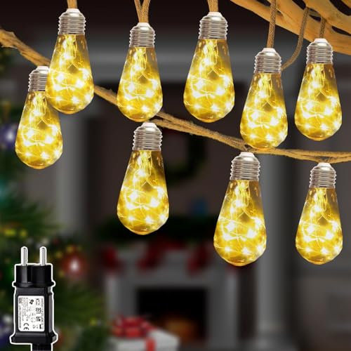 Redefun LED Lichterkette Außen und Innen, Vintage 12.5M Lichterkette Aussen, 8 Modi Lichterketten Timer mit 20 Glühbirnen, Lichterketten mit Stecker, Vintage Deko für Garten Balkon Party Hochzeit