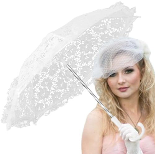 Weißer Spitzenschirm | Braut-Sonnenschirm, Spitzenschirm, Hochzeits-Brautschirm für Foto, Damenkostüm, Weiße Blätter, Refer to description