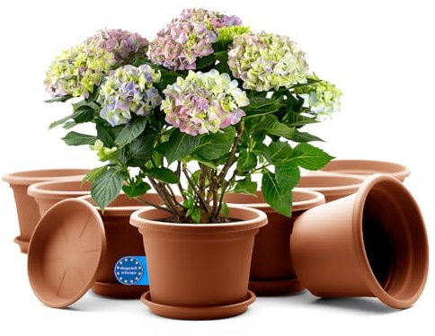BigDean 8 Stück Blumentopf mit Untersetzer rund ø 20 cm Terrakotta– wetterfester Pflanzkübel Made in Europe