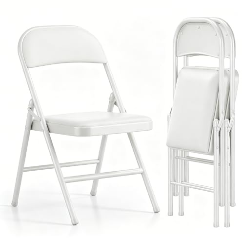 Asdsed Set di 4 Sedie Pieghevoli, Imbottite, Portata Fino a 160 kg, Comodo ed Stabili Sedia Pieghevole per Giardino, Esterno, Campeggio, Balcone Interni, Ufficio, Feste, (Bianco)