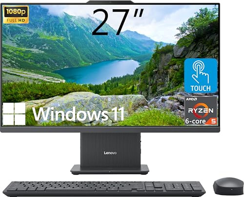 Lenovo IdeaCentre All-in-One Desktop Computer, 27 FHD Touchscreen, 6-core AMD Ryzen 5 8645HS, 16GB DDR5, 1TB SSD, Wi-Fi 6, HDMI in&Out, Wireless Charging Base, Wireless KB&Mouse, Windows 11 Home