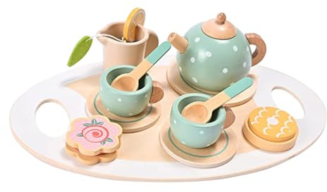 NOLITOY Service à Thé Bois pour Garçon Fille Jeu de Rôle Dinette Garçon Fille Accessoire Cuisine Simulant Vaisselle Éducatif pour Fête de Thé