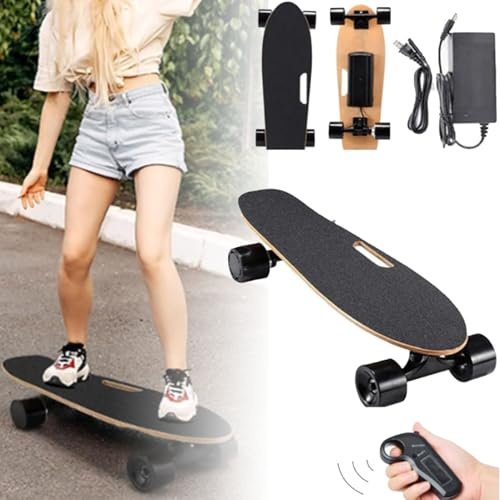 Cashwise Monopatín eléctrico con Control Remoto, Longboard eléctrico de 350 W para niños y Adultos, Velocidad máxima de 22 km/h, autonomía de 13 km, 7 Capas de Arce, 3 velocidades Ajustables