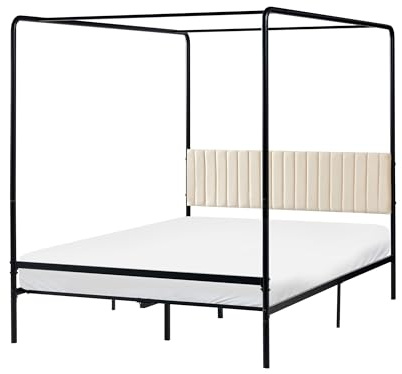 Beliani Letto a baldacchino doppio in metallo con struttura metallica e testiera imbottita 140 x 200 cm nero Dannemois