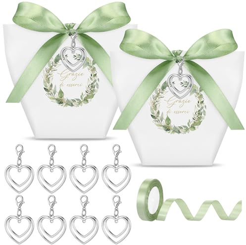 Otuuz 50 Set Scatoline Portaconfetti Matrimonio Bomboniere Comunione con Nastro Ciondolo Cuore Sacchetti Confetti Scatoline Regalo Battesimo Cresima Fidanzamento Nozze Compleanno Grazie(Bianco)