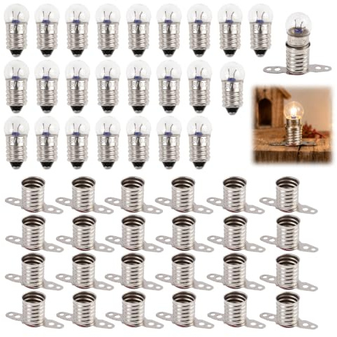 Kit Completo de Educación Eléctrica: 25 Bombillas de 3.8V 0.3A E10 con 25 Portalámparas Base E10,para Experimentación en Circuitos Eléctricos Escolares y Manualidades Técnicas con Material Didáctico