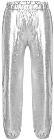 Aislor Enfant Fille Long Pantalon de Danse Jazz Métallique Brillante Danseuse Leggings Collant Danse Hip-hop Vêtement Sport Fitness Gym Dancewear Age 5-16 Ans Argenté 13-14 Ans