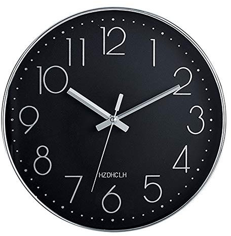 HZDHCLH Funk Wanduhr 30 cm Lautlose Wanduhr Ohne Tickgeräusche, Moderne Batteriebetriebene Uhr für Zuhause, Küche, Wohnzimmer, Büro, Wanddekoration (Schwarz und Silber)