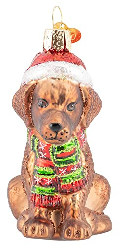 Old World Christmas Holiday Chocolate Labrador Puppy Glass Blown Ornaments for Christmas Tree
