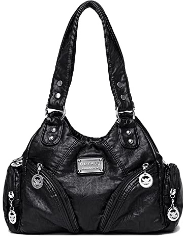 Coolives Borsa a mano con Tracolla da Donna in Pelle Sintetica Hobo Borsa Bauletto Vintage Borsa a spalla Retrò Donna Sacchetto Moda Borse Manici Lunghi Borsetta Nero
