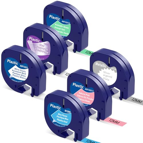 Markurlife Etikettenband Kompatibel mit DYMO Letratag Etikettenband Plastik 12mm x 4m Kompatibel mit Letra Tag XR LT-100H LT-100T QX50 2000 Bänder Transparant/Weiß/Silber/Blau/Rosa/Grün