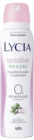 Lycia – Sensitive Me&You deodorantspray, utan alkohol, utan aluminiumsalter, effektivitet 48 timmar, doft av melissa och vattenblommor, 150 ml