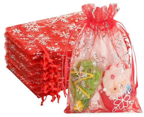 G2PLUS 50PCS Sacchetti in Organza Natalizi,Rosso,10x15cm Sacchetti Confetti Sacchettini Bomboniere,Sacchetto per Gioielli,Sacchetti per Matrimonio,Sacchetti di Lavanda,Bustine Confetti