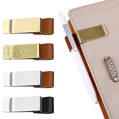 TIESOME PU Leather Retro Notebook Pen Loop Holder, 4Pcs With Clips for Journal, Planner, Clipboard, Office Pocket, Fits Most Pen Sizes