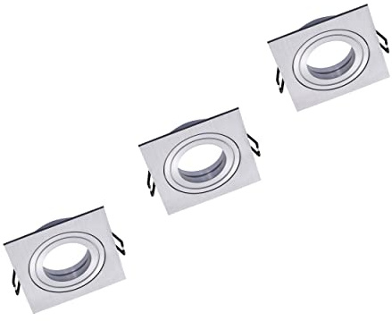 Oktaplex 3er Set Lyon Einbaustrahler schwenkbar 90x90mm Aluminium 80mm Locheinbaumaße flach Spot eckig LED-Modul kompatibel Decken-Rahmen silber
