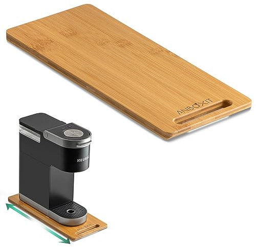 ANBOXIT Bamboo Appliance Slider, Sliding Tray for Kitchen Appliances, Countertop Rolling Tray, Coffee Maker Slider Tray with Rubber Wheels, Deep - Small (14D x 6W)
