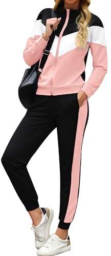 Marvmys Tuta Donna Completa Sportivo Inverno Set Due Pezzi Colore Contrasto Invernale Sportivi Abbigliamento Jogging Yoga Training Fitness