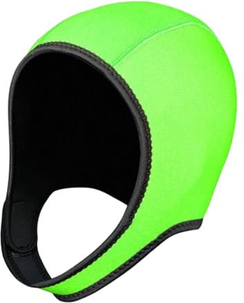 Fonowx Tauchhaubenkappe, Bademütze, Neopren-Neoprenanzughaube, Tauchhaube mit Kinnriemen, wasserdichte -Surfhaube für Kajak, Leuchtendes Grün