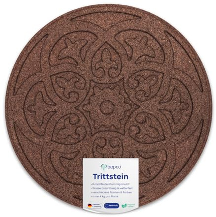 bepco Pietre da calpestio Piastre da giardino Piastre per aiuole Piastre per sentieri Set da 4, Gomma (Set da 4 pietre da calpestio ornamentali in gomma riciclata, Ø 45,8 x 1,8 cm, Terracotta)