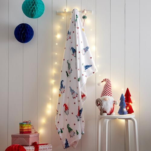 Fusion - Manta de Forro Polar de Navidad Blanca (120 x 150 cm) - Acogedor y Suave - Con Gonks/Gnomos - Ropa de Cama