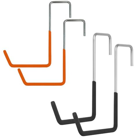 Mimoqk Heavy Duty Cycle Hanger, Metal Over The Door Hooks, Space Saving Storage for Bikes, 4X Rope Hooks for Ladders, Flower Baskets, and More, Multi Purpose Hanging Solution for Home