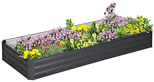 Outsunny Jardinera Elevada de Acero Galvanizado Huerto Urbano para Cultivar Plantas Flores Hierba Macetero Grande Exterior Rectangular con Fondo Abierto 241x90,5x30 cm Gris