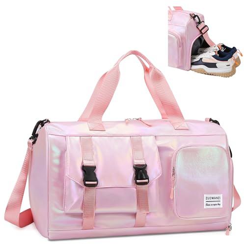 Tokeya Borsone Palestra Donna Pieghevole Borsone da Viaggio con Scarpe e Scomparto Bagnato Impermeabile Borsa Piscina Grande Capacità Borse da Palestra Sportiva per Sport Nuoto Fitness Weekend, Rosa
