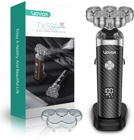 VOYOR Afeitadora Electrica Hombre Recargable Maquina De Afeitar Masculina Con Cabezale Flotante 5D Diseño, Afeitadora Uso En Seco Y Húmedo, Maquina Afeitar Hombre Pantalla LED TX500(Negro)