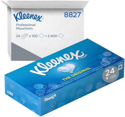 Kleenex Kosmetiktücher 8827 - Kleenex Box, weiße 2-lagige Papiertaschentücher aus FSC-zertifiziertem Papier, 24 x 100 (insg. 2.400 Papiertaschentücher)
