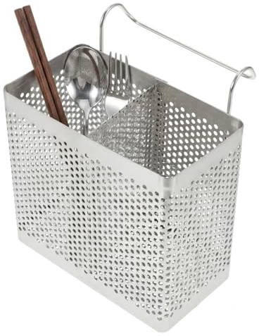 ULTECHNOVO Escurridor De Cubiertos Acero Inoxidable para Colgar con Doble Compartimento Y Ganchos Soporte Organizador para Palillos Cucharas Tenedores Cocina 5.31X5.07X2.75In