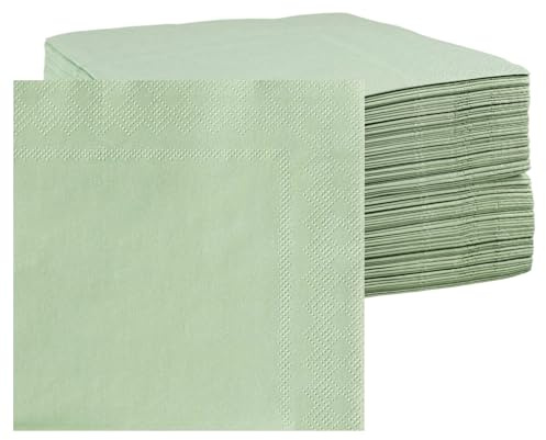 100 stycken servetter salviagrön, salviagröna pappersservetter, vikta | 25 × 25 cm, 2-lager, salvia-gröna skålar, servetter mintgrön, cocktailservetter grön för bröllop, middag, födelsedag, fest