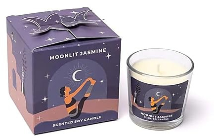LivuX Moonshine Yoga Duftkerze Moonlit Jasmine – Kleine Sojawachskerze 60 g – Mit ätherischen Ölen – 12 Std. Brenndauer – 5,5x6 cm – Baumwolldocht – Geschenkbox – Achtsamkeit & Entspannung 1389